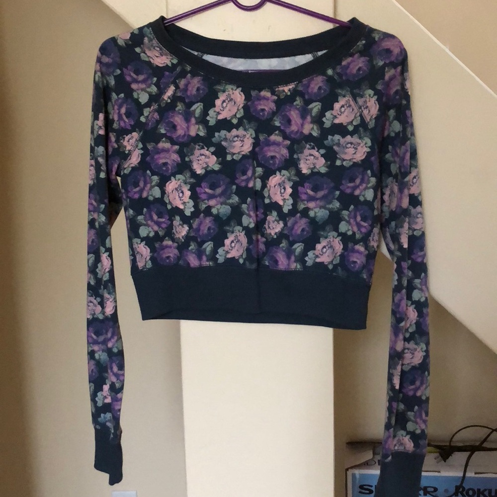 Floral print long sleeve crop top sweater-shirt
